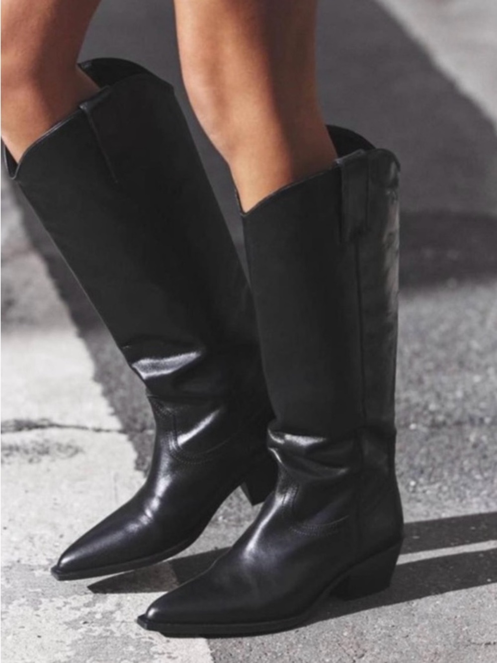 Zara Black Leather Cowboy Boots